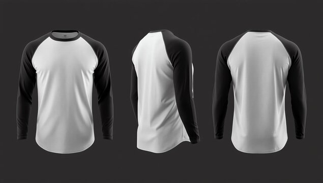 Long sleeves raglan t-shirt mockup, 3d illustration, 3d rendering