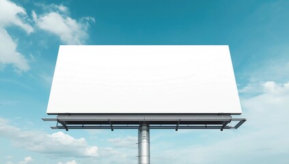 Mockup Large white blank billboard or white promotion poster displayed on the outdoor against the blue sky background