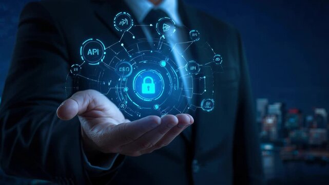 Futuristic Businessman Using Digital Banking Technology Interface Security