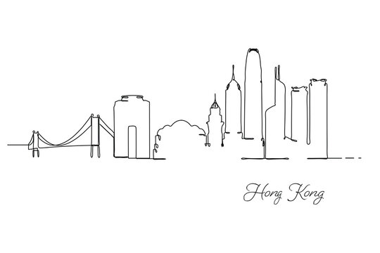 the Hong Kong skyline with recognizable urban landmarks in a clean modern style, delivering a dynamic metropolitan mood ideal for travel marketing branding posters and editorial content