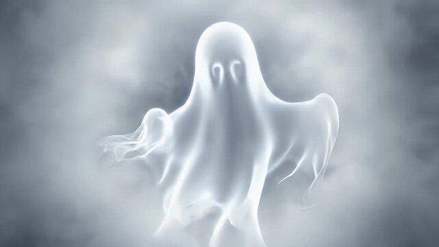 Ethereal White Ghost Floating in a Misty Atmosphere on Halloween or Horror Theme