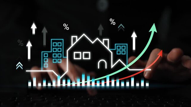 Digital Investment Trends in Real Estate Analyzed Through Graphs and Visual Symbols Representing Market Growth and Economic Metrics Gluon.