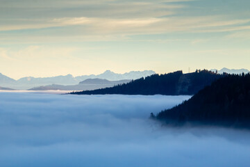 Fototapeta premium Landscape with sunset above the mountain tops in Austria