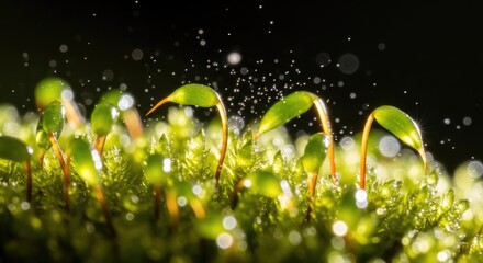 Close-up of green moss with tiny plants.