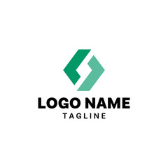 Abstract logo template geometric green shape design S letter minimal branding