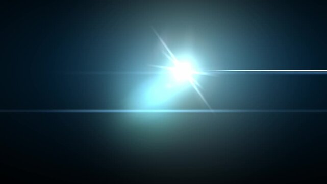 Bright blue anamorphic lens flare moving from left to right across the screen. Isolated on black background, ideal for cinematic overlays, transitions, and sci-fi vfx compositing