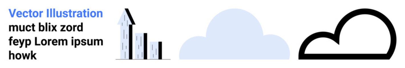 Urban planning, technology integration, cloud computing, data visualization, business analysis, innovation. Bar chart shows city growth and a cloud icon. Urban planning and technology integration