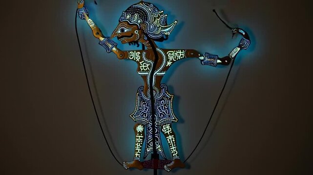 Traditional Wayang Kulit Shadow Puppet Performance in Dim Lighting.