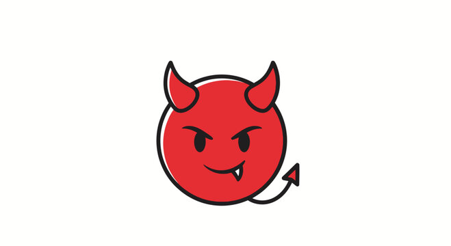 Whimsical illustration of a small red devil with horns and tail against a white background