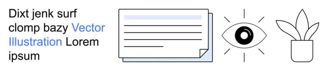 Obraz premium Business trends, vision concepts, creativity, workspace inspiration, productivity, mindfulness. A document, eye symbol and potted plant arranged in a clean composition. Vision and creativity concept