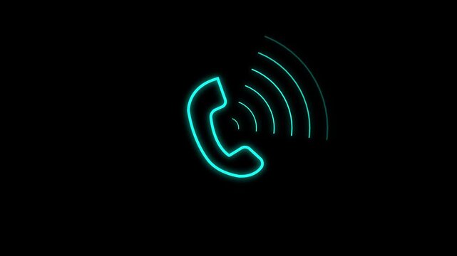 White telephone handset icon with sound waves on black background symbol communication.Calling icon concept ,simple telephone handset and radio wave animated icon. White radio waves icon animation
