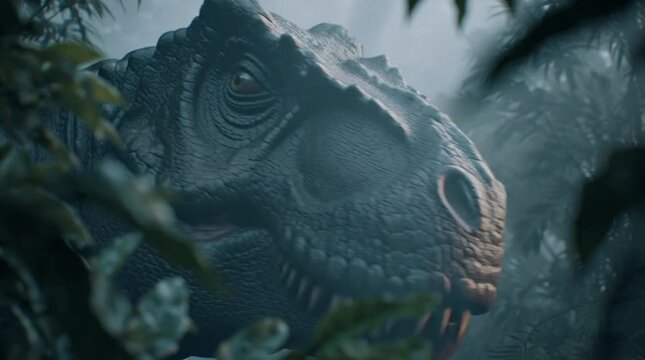 T Rex Emerges From Jungle Foliage Roaring Prehistoric Dinosaur