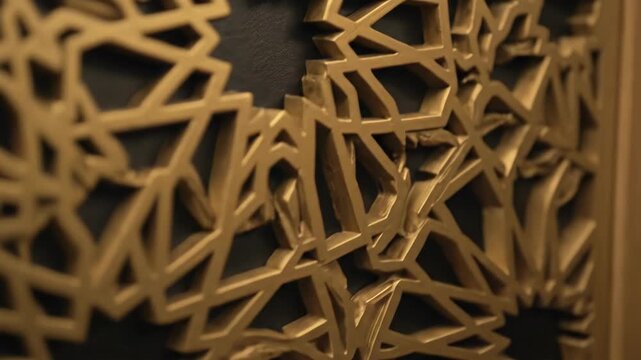 Intricate Golden Islamic Geometric Pattern Close Up.