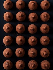 Exquisite display of cocoa dusted chocolate truffles on a dark background