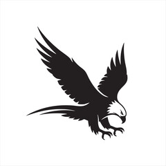 Fototapeta premium Black flying eagle vector illustration. predatory bird with sharp claws isolated on white background. animal design for logo or emblem