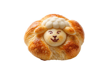 Fototapeta premium Cute Sheep-Shaped Bread on White Background
