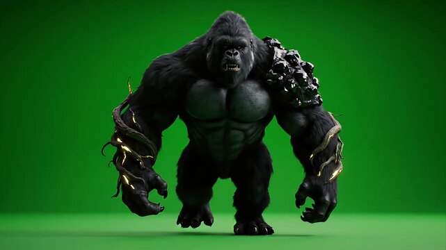Primal Silverback Ape with Obsidian Armor and Glowing Vines 8K
