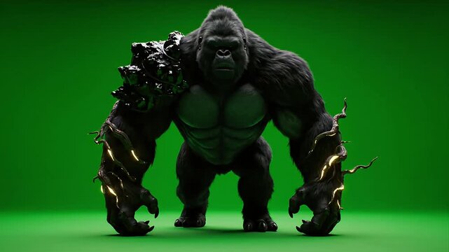 Massive Armored Gorilla Beast Walking Isolated on Green Screen
