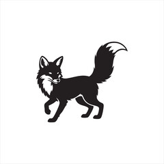 Obraz premium Clever fox walking with bushy tail black and white silhouette vector