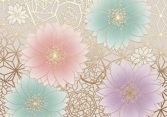 Pastel Floral Arrangement with Geometric Golden Pattern Background