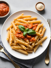 plate of penne pasta with tomato sauce