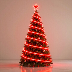 christmas tree with red ribbon background