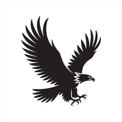 Obraz premium Majestic eagle in flight with wings spread dynamic silhouette vector art
