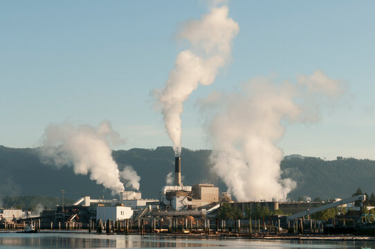 Canada, BC, Vancouver Island, Port Alberni. Pulp Mill on the shore of the Alberni Inlet.