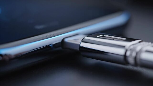 Silver USBC connector plugged into a device on a dark surface