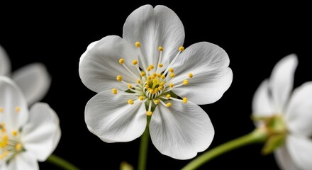 Obraz premium Close up of white cherry blossom flowers with yellow stamens