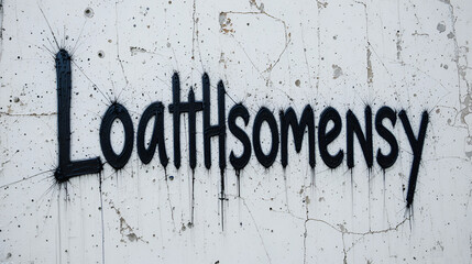 White wall with black paint inscription loathsomeness on it