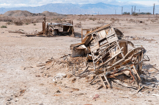 USA, California, Salton Sea, Bombay Beach.  Abandoned seaside resort town.