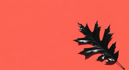 A black leaf on a vibrant orange background with a striking contrast