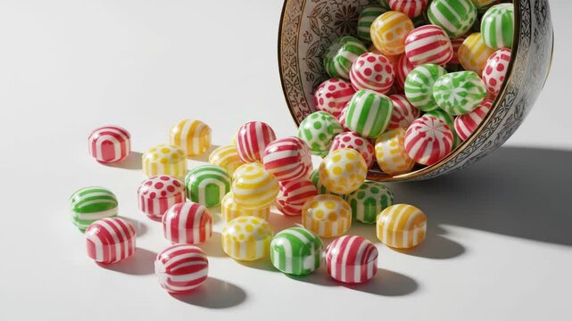 Colorful Hard Candies Spilling Out of a Decorative Bowl.