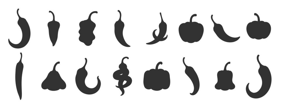 Spicy chili and paprika peppers, red and green capsicum vegetable icons set vector illustration isolated on transparent background