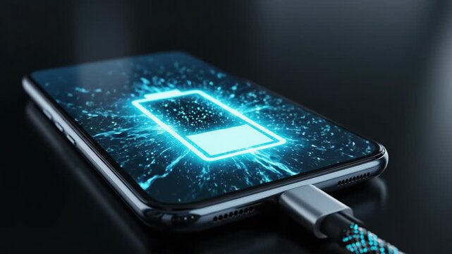Charging phone displayed on screen Cable plugged into phone