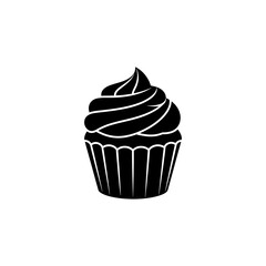 flat vector silhouette icon of cupcake with swirl frosting, world baking day concept