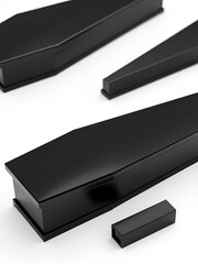 White Background, Black Coffins In Set