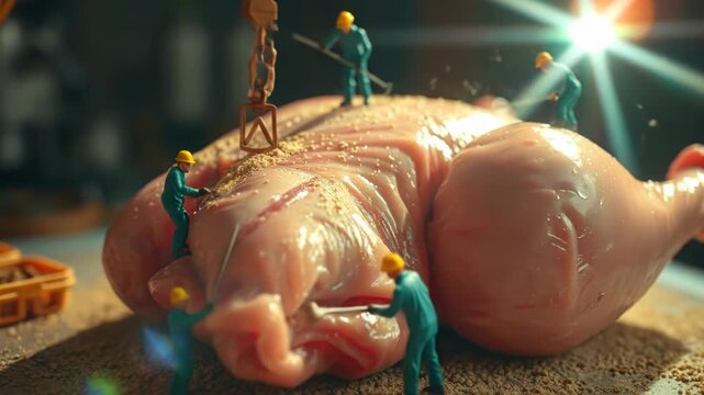 Construction Workers Lifting a Giant Ham Hock.