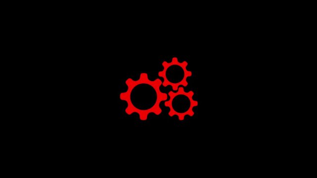 A cluster of three bright red interlocking gears is presented against a deep black background, symbolizing mechanical function, industrial processes, or the interconnectedness of components in a