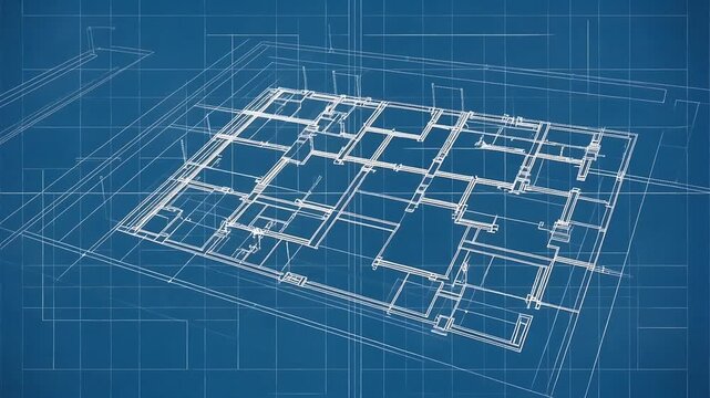 Architectural Blueprint Design with Grid Lines and Floor Plan Overlay.