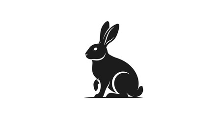Obraz premium Black rabbit silhouette on white background, logo, symbol, icon