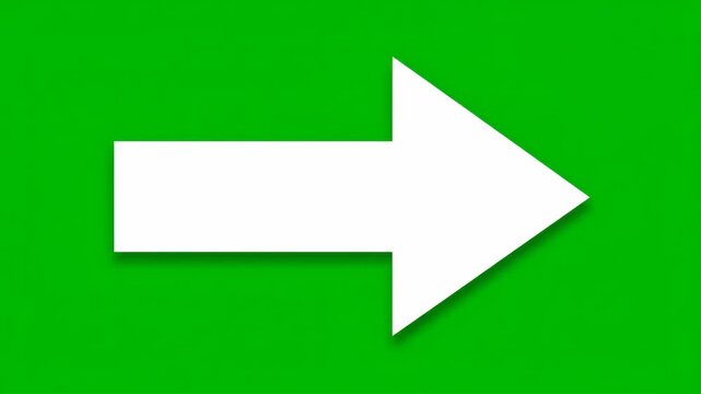 White right-pointing arrow icon with subtle shadow on vibrant green background, symbolizing direction, next, or forward movement.