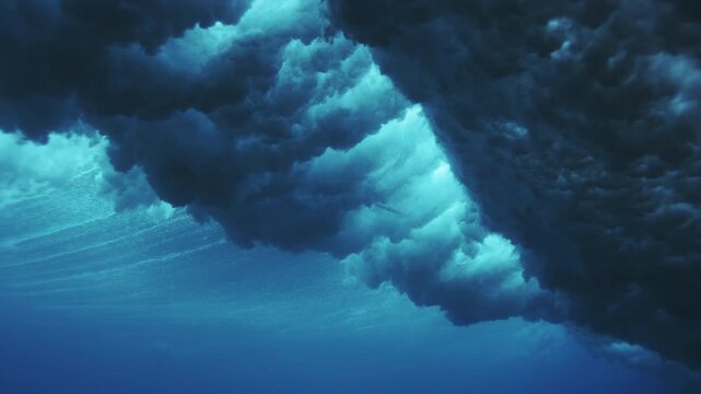 Underwater wave cloud rolling overhead with dramatic depth and layered blue textures