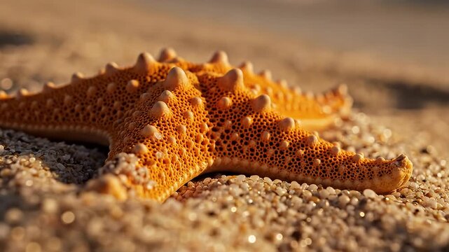 Peaceful starfish on sunlit beach video.