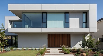 Fototapeta premium Modern two-story house with large windows.
