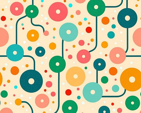Concept Autonomous Pattern Colorful Circles and Lines on Light Background