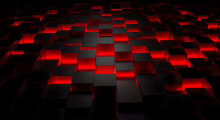 Abstract Black Cubes with Red Glowing Edges in a Dark, Modern Composition
