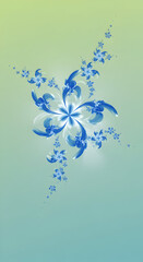Abstract Blue Floral Design on Soft Green Background