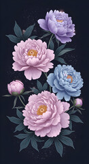 Elegant Pastel Peonies on Dark Background with Glimmering Dust